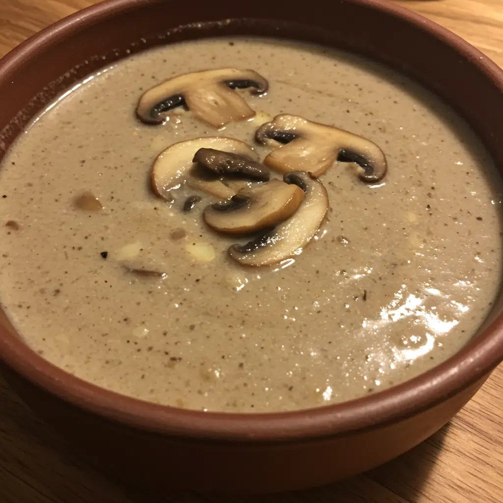 Creamy Mushroom Soup 7 A bowl of creamy mushroom soup garnished with fresh parsley and served with crusty bread