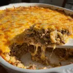 Ground Beef Rice Casserole 6 Baked ground beef and rice casserole topped with melted cheese