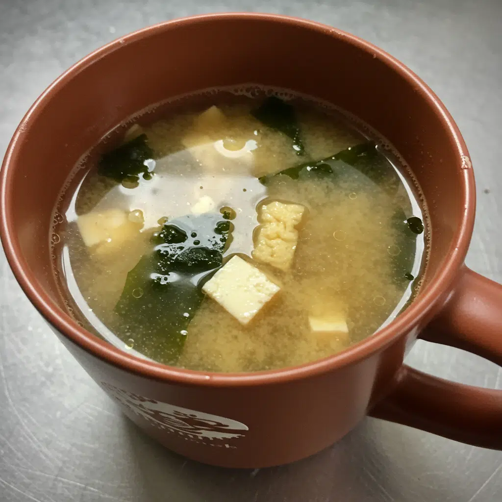 Quick and Cozy Mug Miso Soup 7 Warm mug of miso soup with tofu cubes, seaweed, and green onions