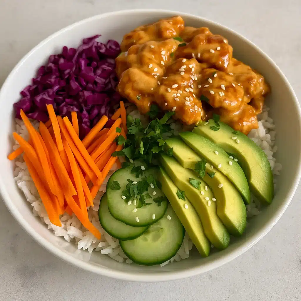Home Page 8 Bang Bang chicken bowl with crispy chicken, rice, and creamy spicy sauce