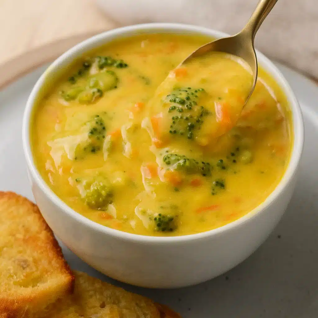 Broccoli Cheddar Soup 6 Creamy broccoli cheddar soup in a bowl