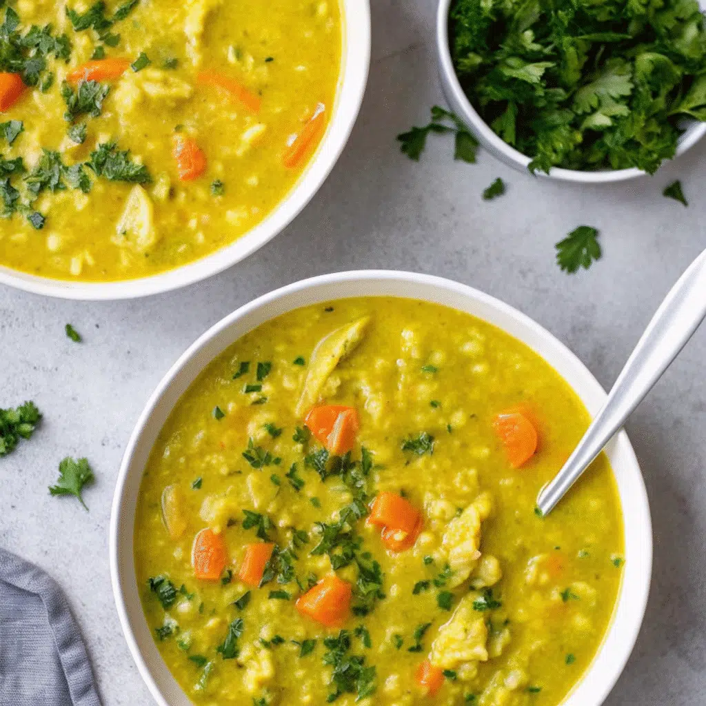 Home Page 10 Bowl of chicken lentil soup with vegetables and fresh herbs
