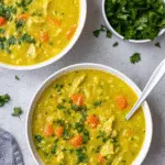 Cozy Chicken Lentil Soup 5 Bowl of chicken lentil soup with vegetables and fresh herbs