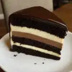 Chocolate Tuxedo Cake 6 Elegant chocolate tuxedo cake with dark and white chocolate layers