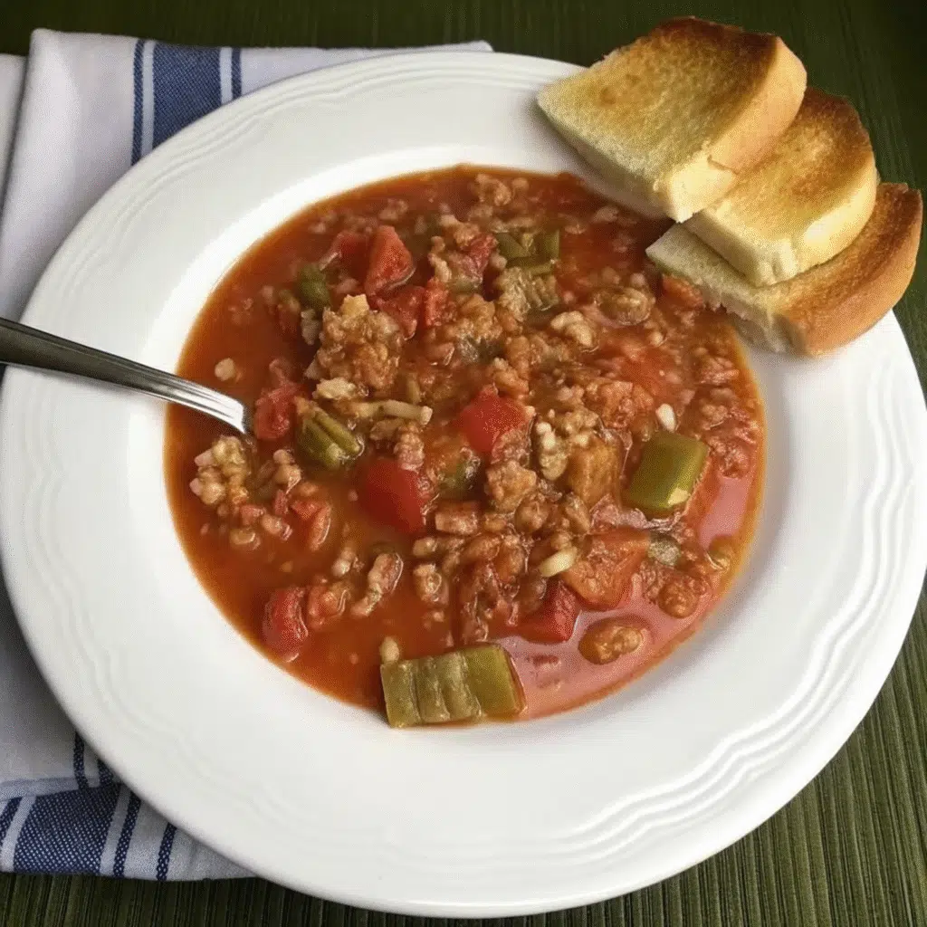 Stuffed Pepper Soup 7 Bowl of hearty stuffed pepper soup with ground beef, rice, and bell peppers