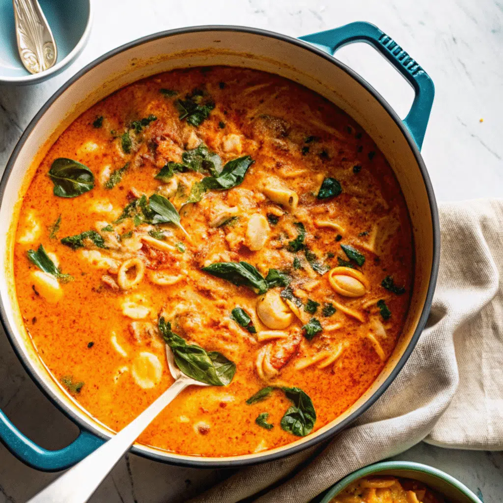 Home Page 27 Creamy Tuscan chicken soup with sun-dried tomatoes and spinach