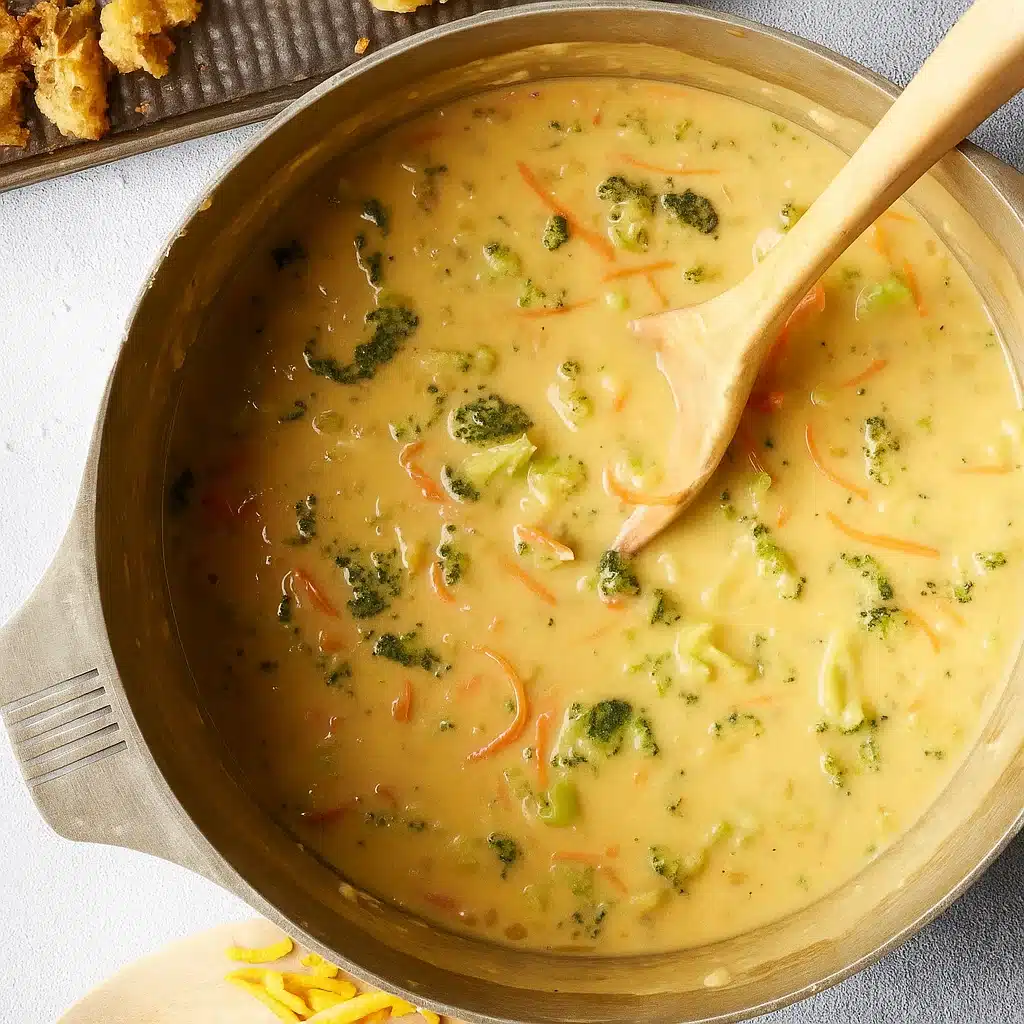 Home Page 28 Creamy broccoli cheddar soup in a bowl
