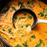 Thai Chicken Soup 5 Bowl of Thai chicken soup with coconut milk, chicken, lime, and fresh herbs