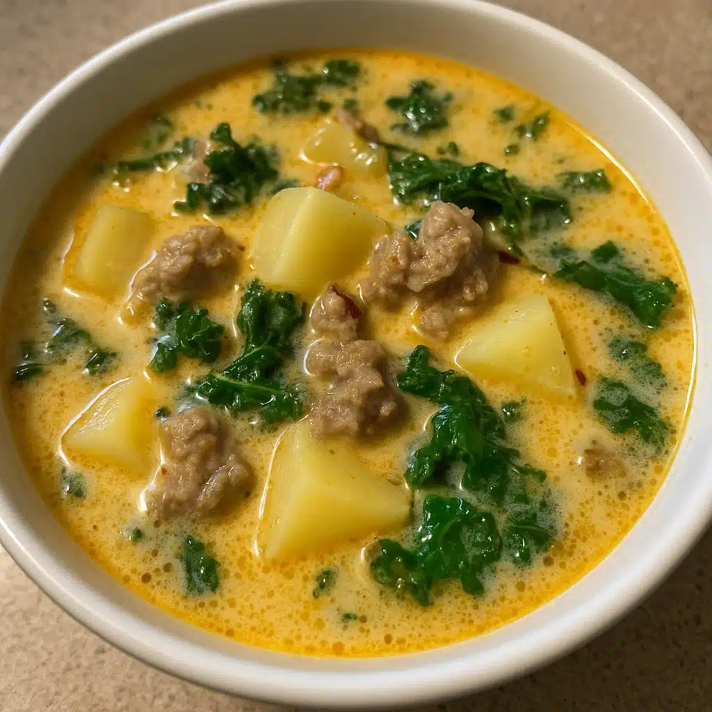 Home Page 9 Bowl of creamy Zuppa Toscana with Italian sausage, potatoes, and kale